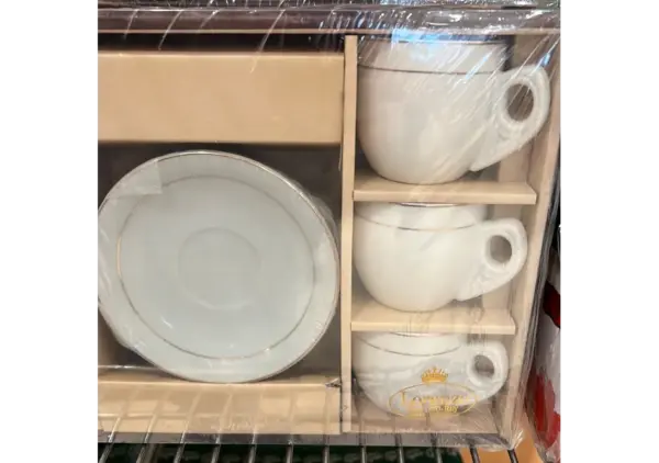 6-Piece Gold Trim Espresso Cup Set - Porcelain Coffee Cups