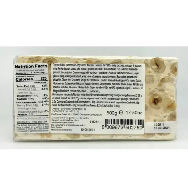 Antica Torroneria Hazelnut Torrone Block 500g Italian Nougat