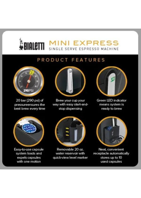 Bialetti Mini Express Capsule Machine - Black Coffee Maker