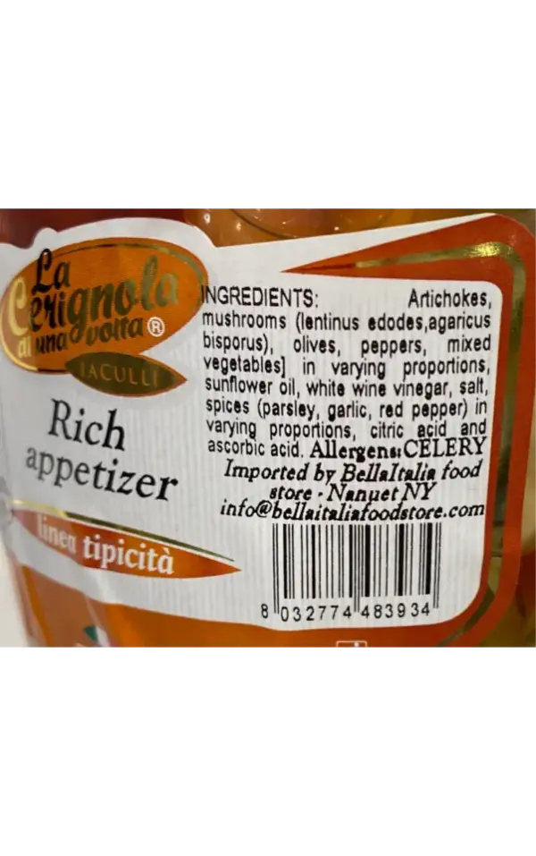 Cerignola Mixed Vegetables Appetizer - 19.4 oz Jar - Rich Flavor