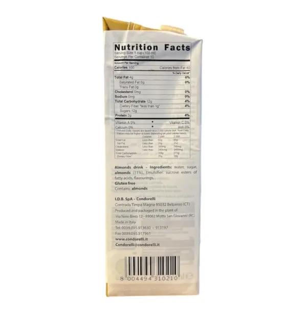 Condorelli Almond Drink 1000ml - Natural Unsweetened Plant Milk