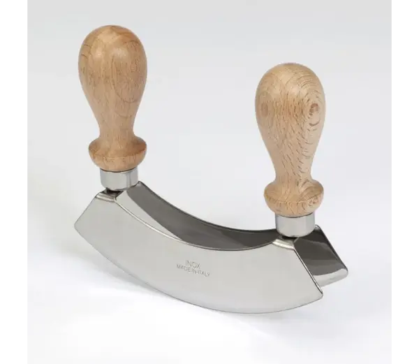 Dual Blade Mezzaluna Knife - 6 Inch Herb Chopper