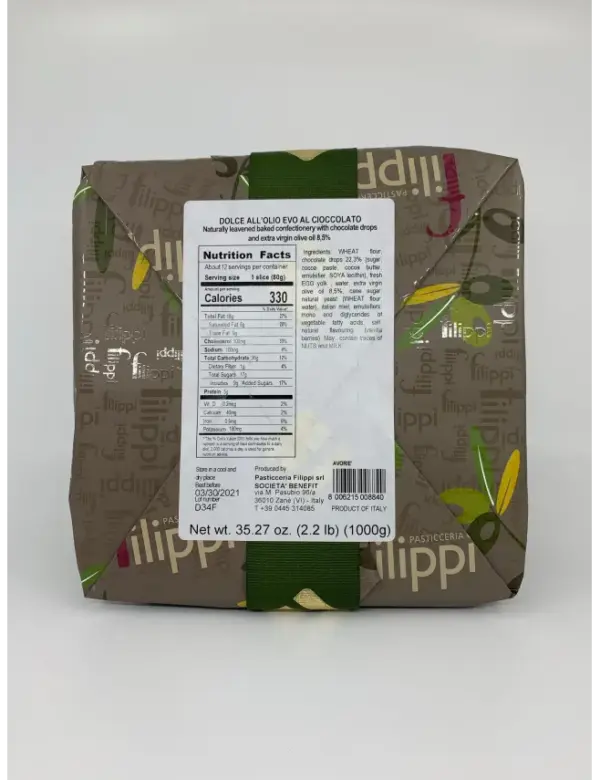Filippi Chocolate Panettone 1kg with 100% Olive Oil, Italian Christmas Cake