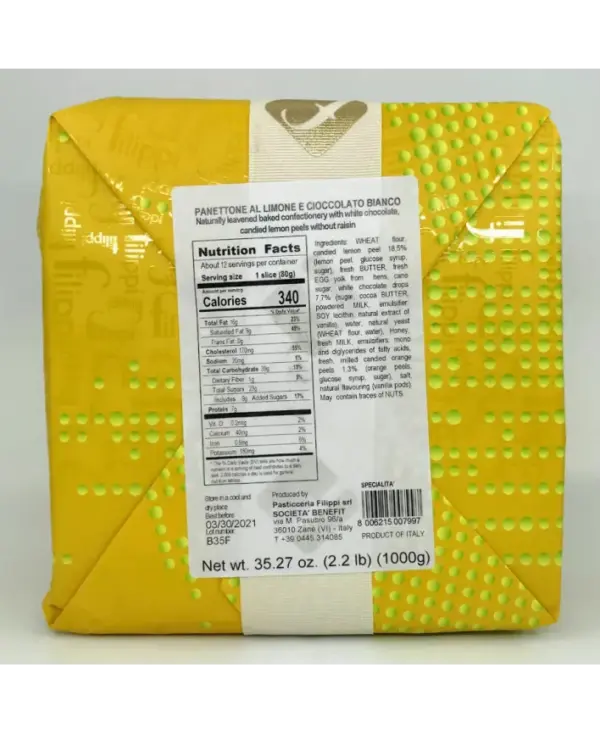 Filippi Panettone with Lemon & White Chocolate, 1000g - Image 3