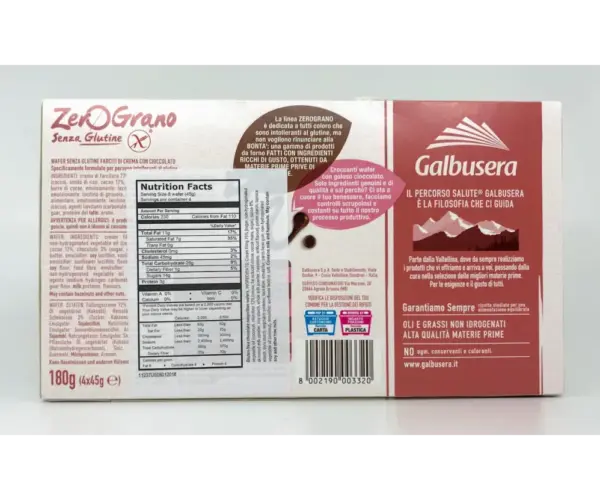 Galbusera Gluten Free Chocolate Wafers 180g - Zero Grano Snack - Image 2