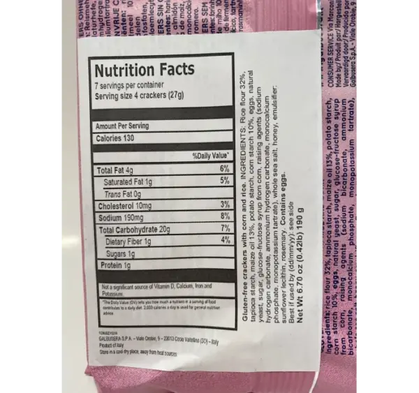 Galbusera Gluten-Free Rice Corn Crackers 6.7 oz - Image 2
