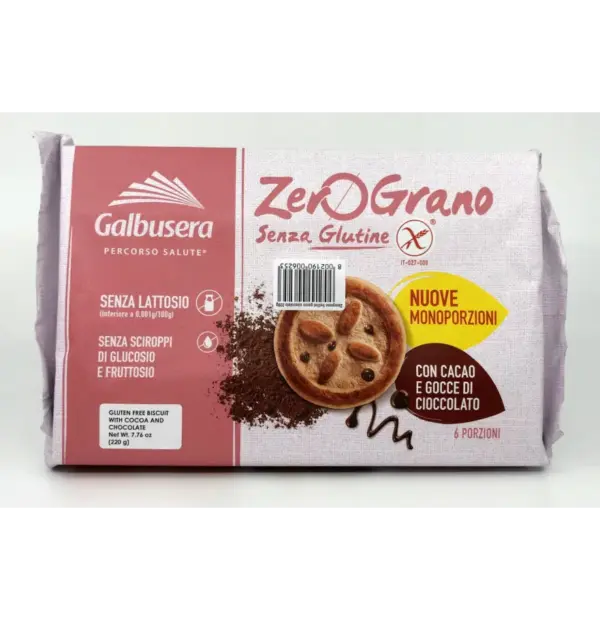 Galbusera Zero Sugar Cocoa Chocolate Chip Cookies 220g Pack - Image 2