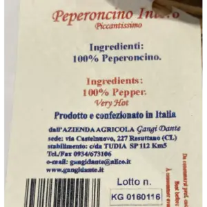 Gangi Dante Whole Dried Chili Peppers Authentic Italian 1oz