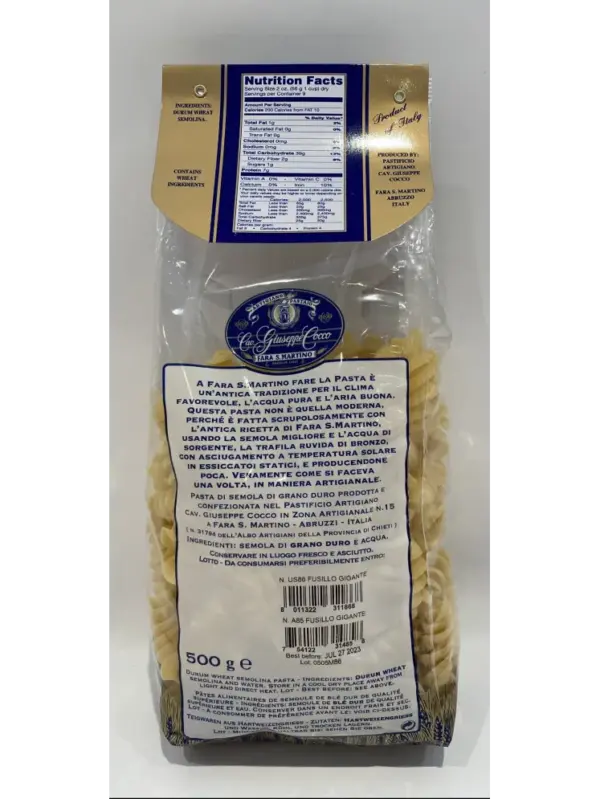 Giuseppe Cocco Fusillo Gigante Pasta 500g - Artisan Italian Pasta