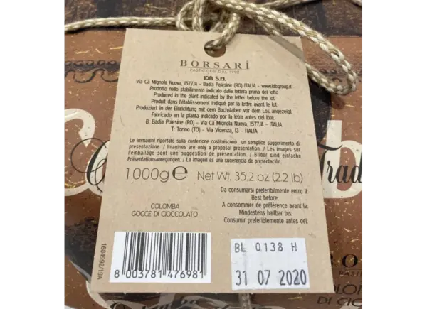 Italian Chocolate Chip Colomba Bread by Borsari 1000g