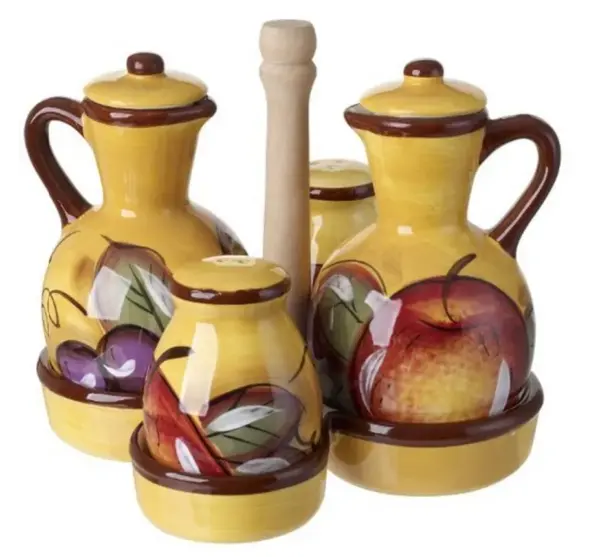 Italian Cooking Oil & Vinegar Set with Salt and Pepper - Image 2