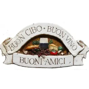 Italian Food Wine Friends Wall Plaque - Buon Cibo Decor Sign