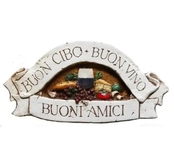 Italian Food Wine Friends Wall Plaque - Buon Cibo Decor Sign
