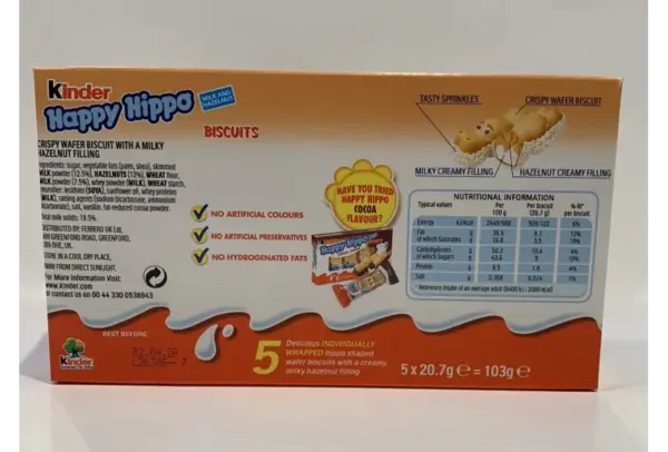 Kinder Happy Hippo White Chocolate w/ Hazelnut Cream Biscuits 200g