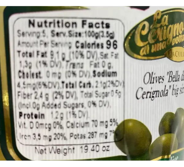 La Cerignola Jumbo Whole Green Olives 19.4 oz Can