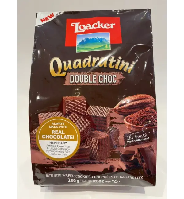 Loacker Double Chocolate Wafers Quadratini 250g Crispy Italian Cookies