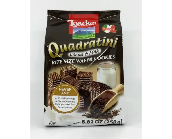 Loacker Quadratini Cocoa Milk Wafers 250g Snack Pack
