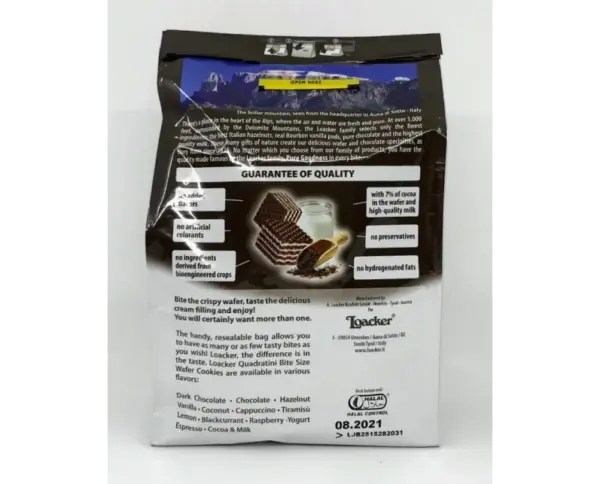 Loacker Quadratini Cocoa Milk Wafers 250g Snack Pack - Image 2