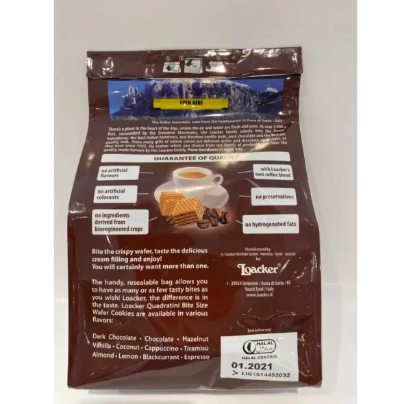 Loacker Quadratini Espresso Coffee Wafer Cookies 220g - Image 2