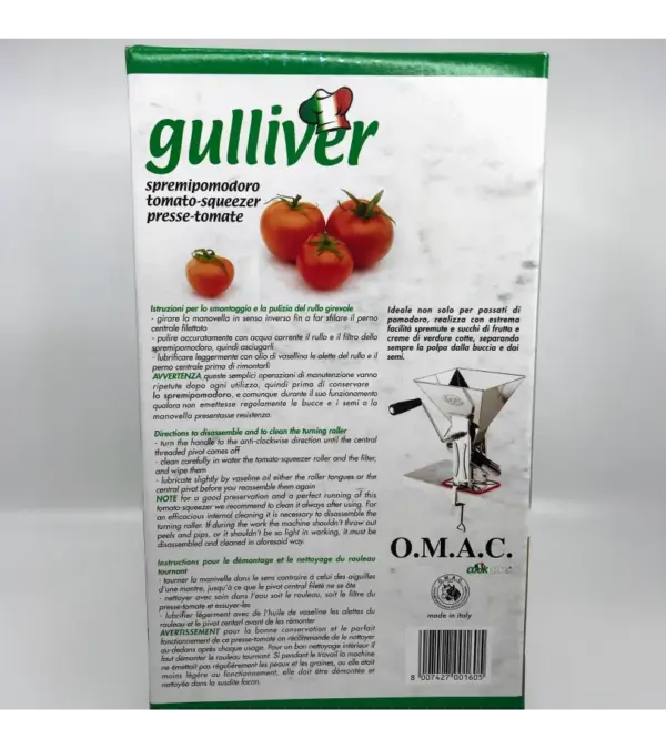 O.M.A.C Gulliver Tomato Strainer - Manual Food Mill for Sauces