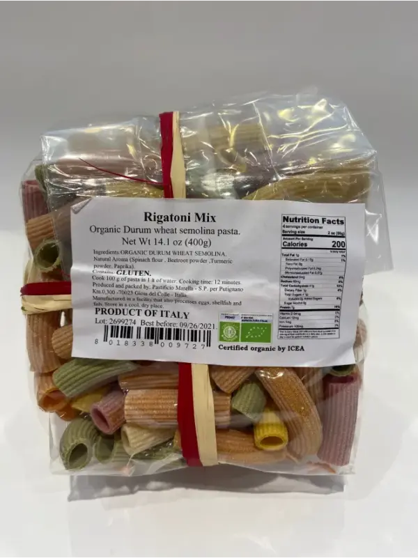 Organic Trio Color Rigatoni Pasta - Marella Wheat Blend 14.1 oz - Image 2