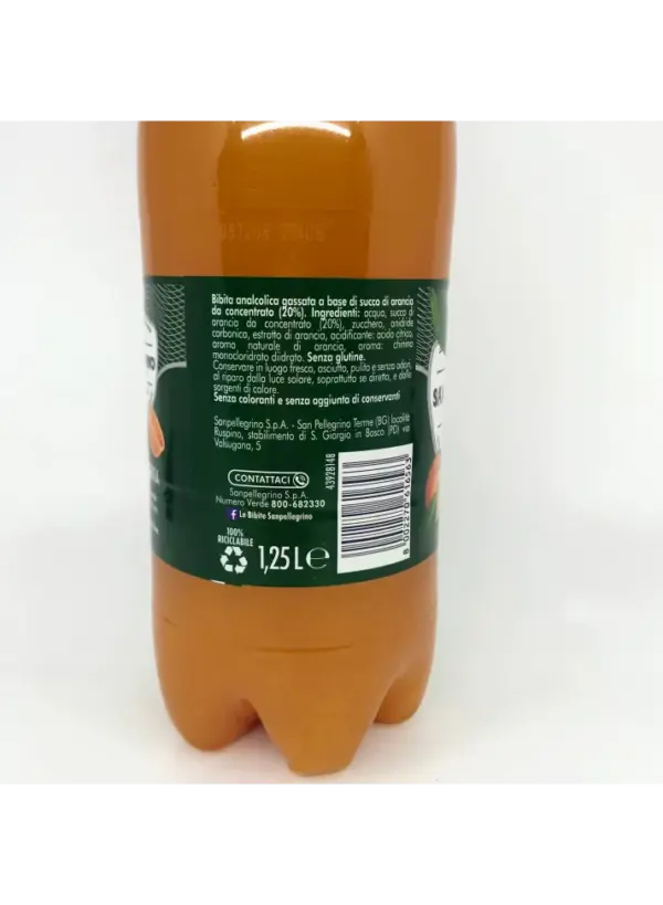 San Pellegrino Aranciata Amara Italian Bitter Orange Soda 1.25L Bottle