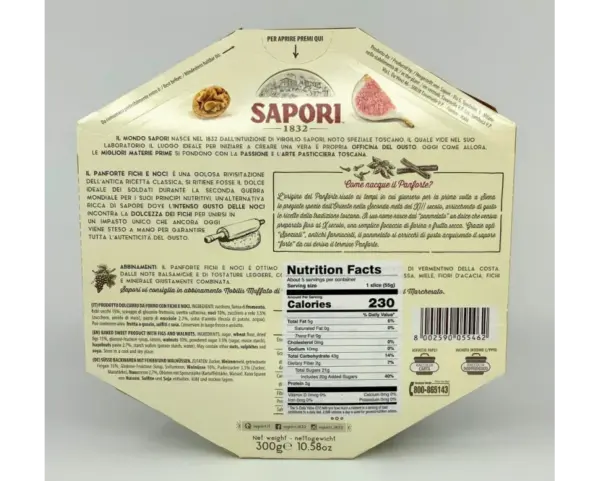 Sapori Panforte with Figs & Walnuts - Italian Dessert 300g