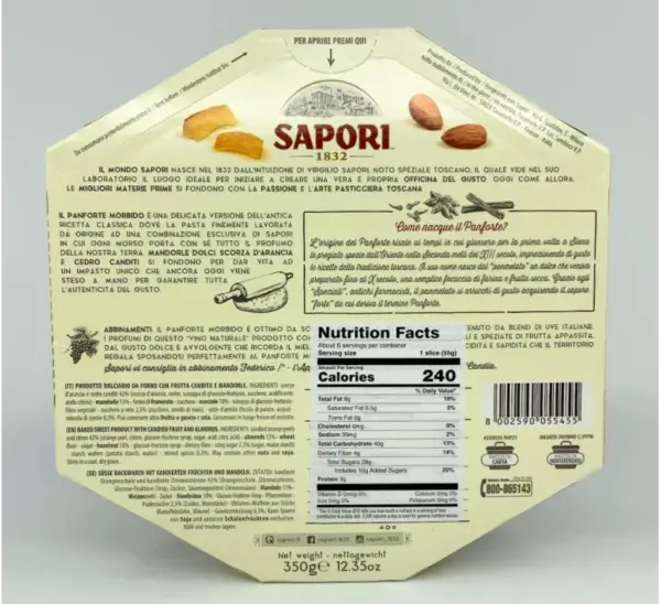 Sapori Soft Panforte Morbido Italian Fruitcake 350g - Image 2