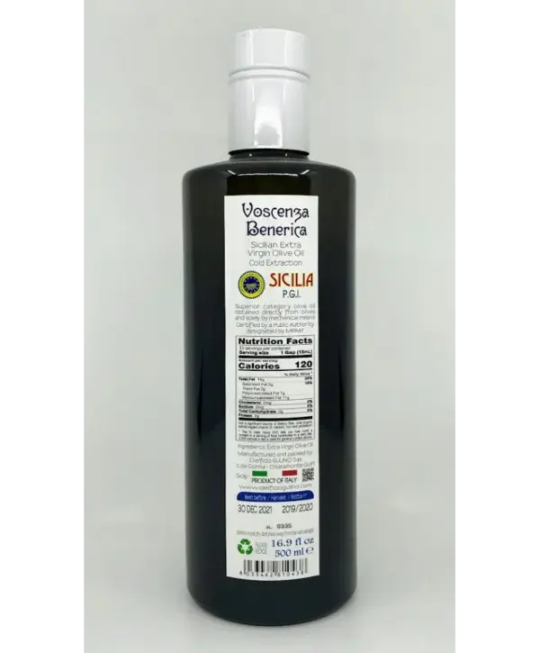 Sicilian Extra Virgin Olive Oil 500ml (16.9oz) by Voscenza Benerica