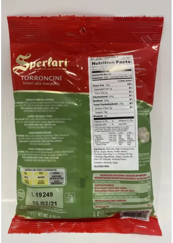 Sperlari Italian Soft Almond Torrone Candy Bar 4.12oz