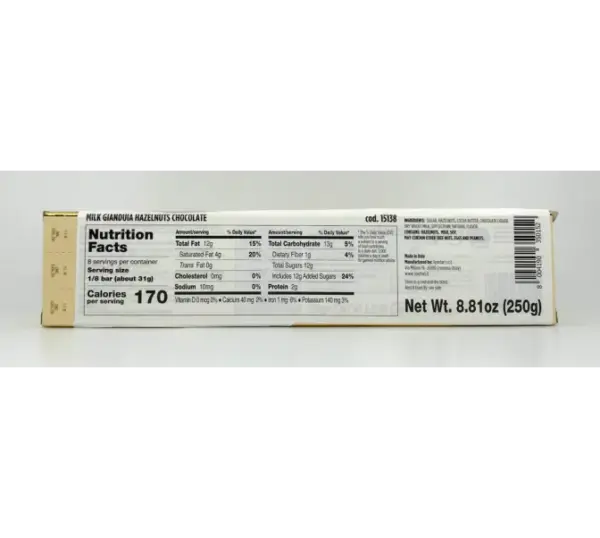Sperlari Zanzibar Classico Italian Gianduia Chocolate Bar 250g