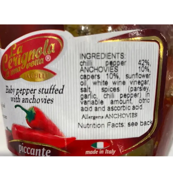 Spicy Stuffed Anchovy Peppers - La Cerignola Piccante, 10.23 oz