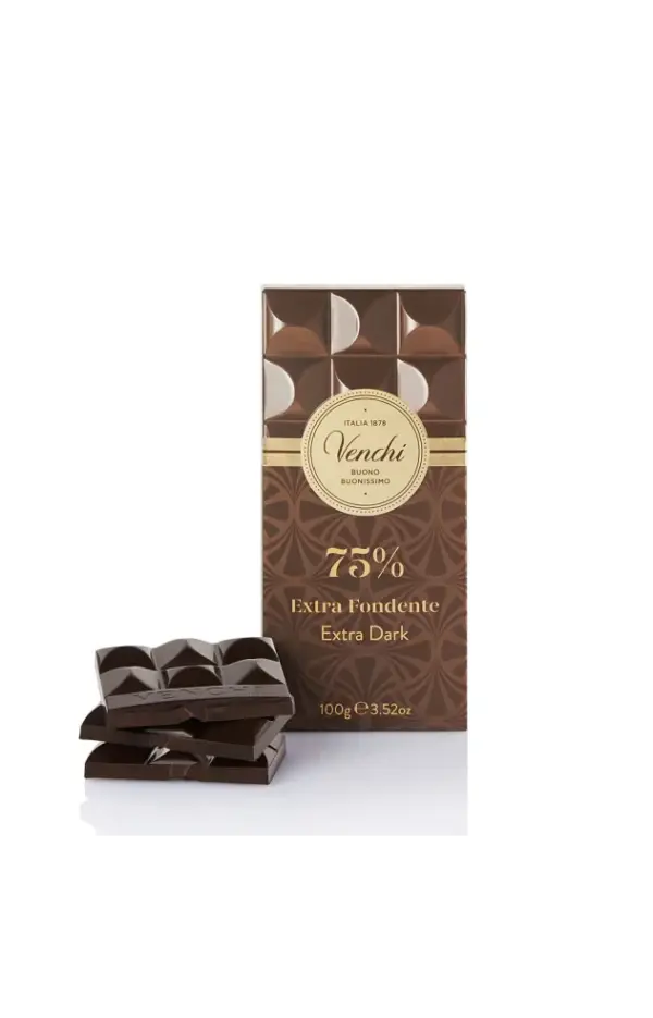 Venchi 75% Dark Chocolate Bar 100g - Premium Italian Cocoa