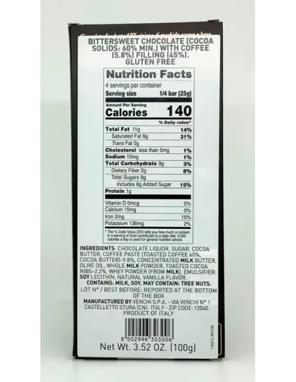 Venchi Crema Caffe Bar - 100g Italian Coffee Chocolate