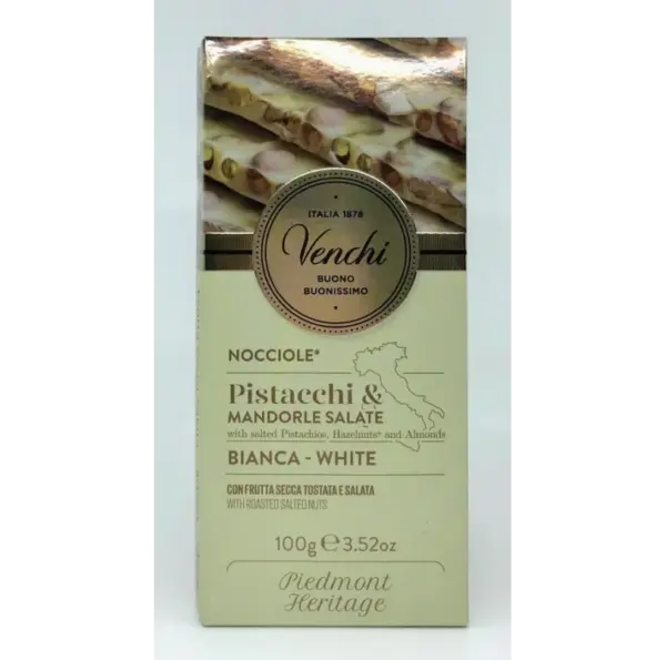 Venchi White Chocolate with Salted Pistachios & Almonds 100g