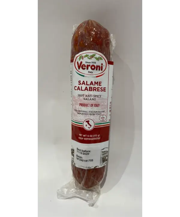 Veroni Spicy Calabrese Salami - Gluten Free - 6 oz Hot Italian Dry Sausage